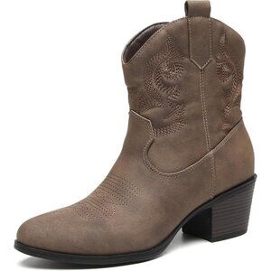 ✨ Tyndall Ankle Boots Women Brown Faux Leather Western Wear Fashion Cowboy Boots